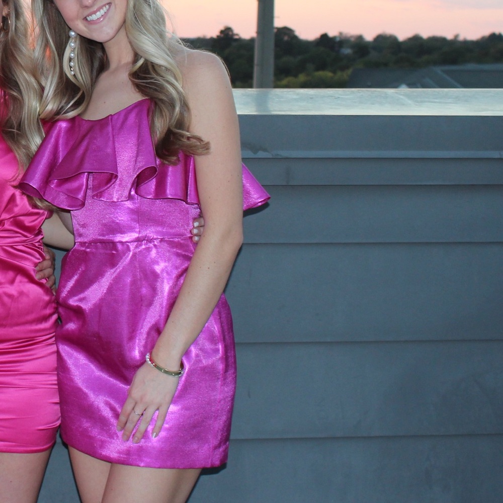 Zara Pink Metallic Ruffled Mini Dress